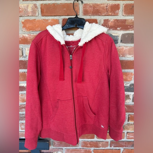 Eddie Bauer Tops - Eddie Bauer Womens Cabin Fleece Full Zip Hoodie Scarlet Red Size XL